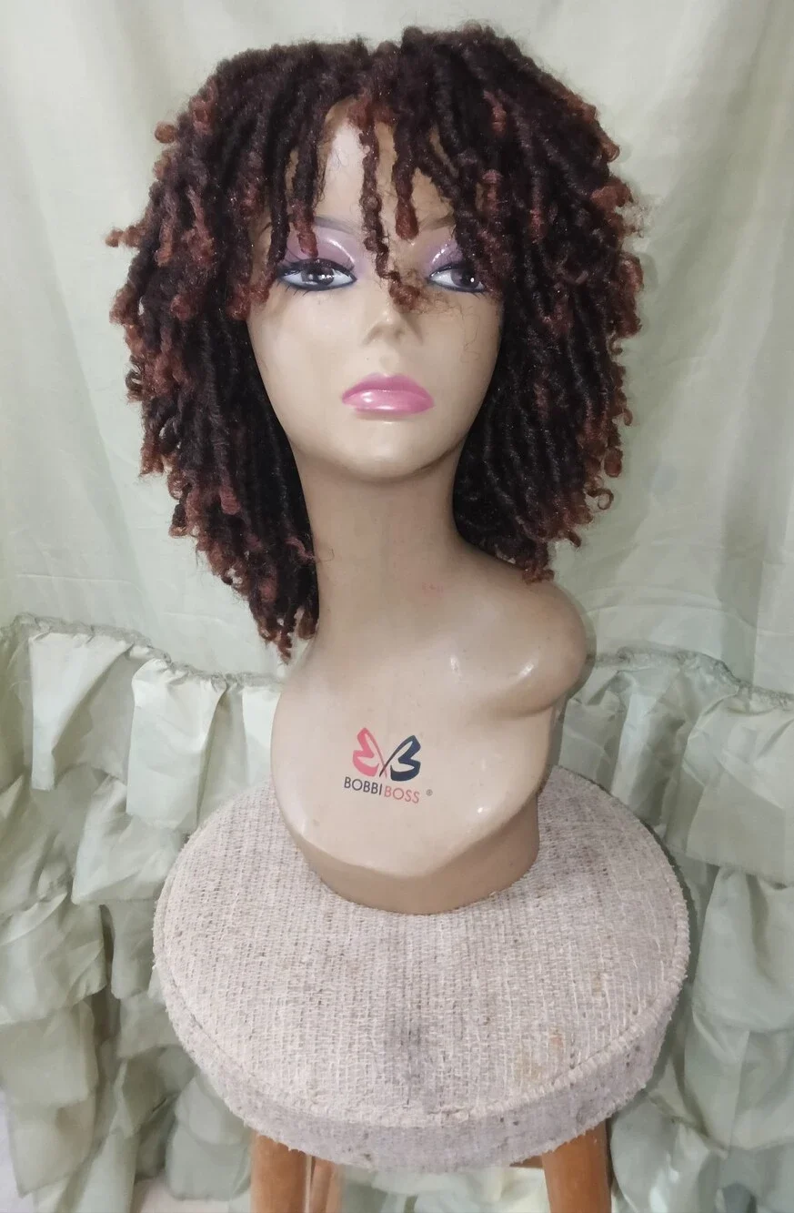 Curly Kinky Twist Locs Bob Ombre Short Bangs Glueless 4c Human Quality Hair Wig